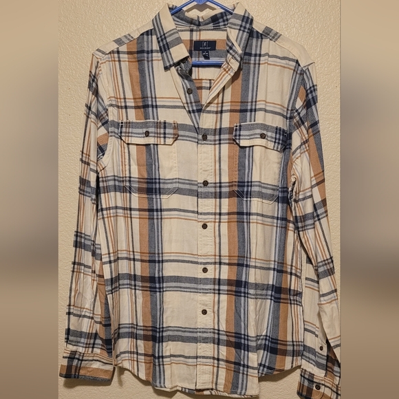 George Other - George Men's Long Sleeve Plaid Shirt in Cream, Navy, and Brown